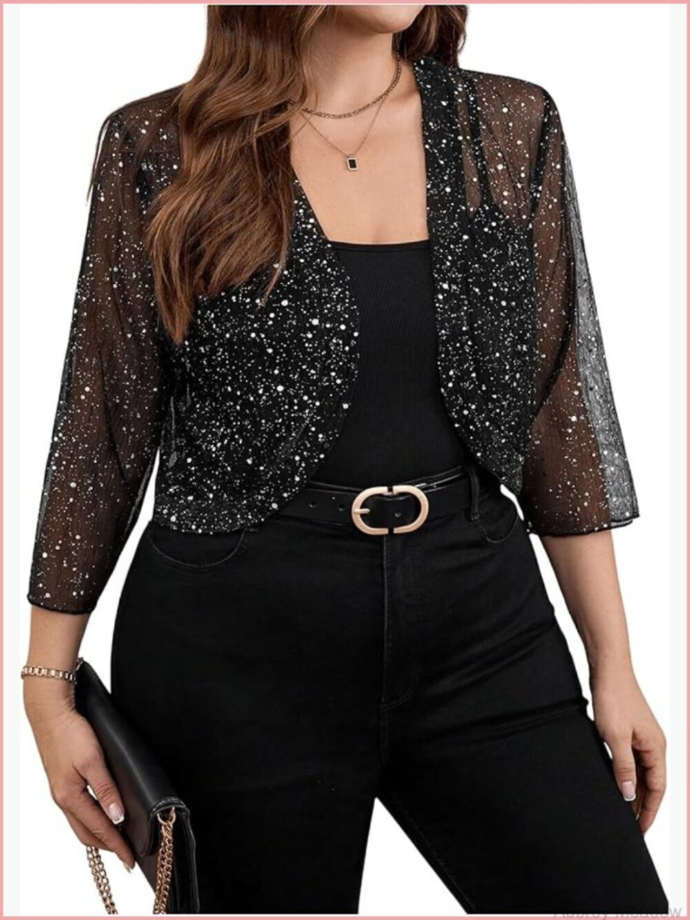 Women's Plus Size Mesh 3/4 Sleeve Open Front Bolero Party Cropped Cardigan